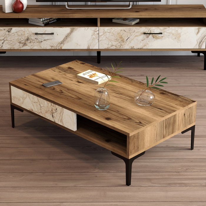 Hanah Home Istanbul Mesa de centro Nogal y Blanco